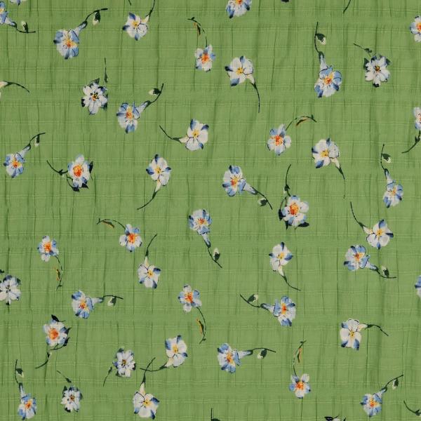 Slub Voile - Blüten auf lindgrün 
